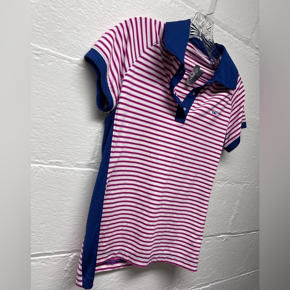 Vineyard Vines Pink and Blue Striped Polo Shirt - Picture 3 of 3